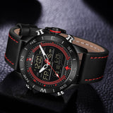 Fashion Gold Men Sport Watches Mens LED Analog Digital Watch Army Military Leather Quartz Watch Relogio Masculino