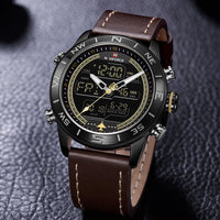 Fashion Gold Men Sport Watches Mens LED Analog Digital Watch Army Military Leather Quartz Watch Relogio Masculino