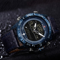 Fashion Gold Men Sport Watches Mens LED Analog Digital Watch Army Military Leather Quartz Watch Relogio Masculino