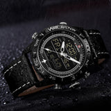 Fashion Gold Men Sport Watches Mens LED Analog Digital Watch Army Military Leather Quartz Watch Relogio Masculino