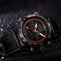 Fashion Gold Men Sport Watches Mens LED Analog Digital Watch Army Military Leather Quartz Watch Relogio Masculino