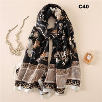 Digital Print Silk Scarf Women Florals Wraps Shawls and Scarf 180cm*90cm