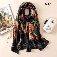 Digital Print Silk Scarf Women Florals Wraps Shawls and Scarf 180cm*90cm