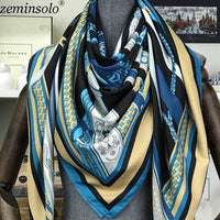 New Design Spring Summer Square Scarves For Women Fashion Women Print Chain Twill Silk Scarf Luxury Brand Shawl Bandana
