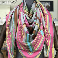 New Design Spring Summer Square Scarves For Women Fashion Women Print Chain Twill Silk Scarf Luxury Brand Shawl Bandana