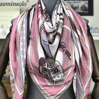 New Design Spring Summer Square Scarves For Women Fashion Women Print Chain Twill Silk Scarf Luxury Brand Shawl Bandana