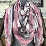 New Design Spring Summer Square Scarves For Women Fashion Women Print Chain Twill Silk Scarf Luxury Brand Shawl Bandana