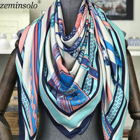 New Design Spring Summer Square Scarves For Women Fashion Women Print Chain Twill Silk Scarf Luxury Brand Shawl Bandana
