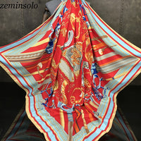 New Design Spring Summer Square Scarves For Women Fashion Women Print Chain Twill Silk Scarf Luxury Brand Shawl Bandana