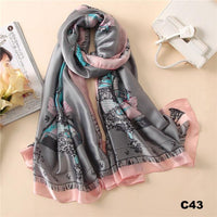 Women Silk Scarf Designer Plaid Summer Beach Shawls and Foulard Wrap Scarves Female Pure Silk Beach Stole