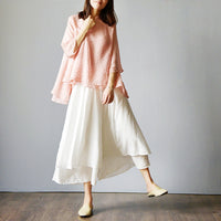 Hot Autumn Spring Women Retro Skirt Pants Fashion Casual Female Wide Leg Pants Ethnic Middle Waist Haram Trousers