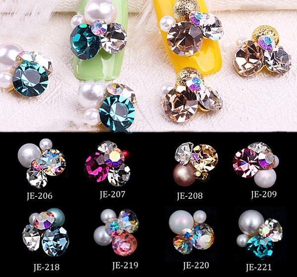 New 10pcs Crystal Bright Pearl Nail Rhinestone Alloy Nail Art Decorations Glitter DIY 3D CJE Nail Jewelry Pendant