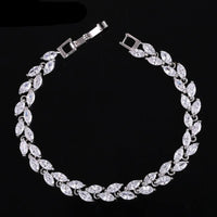 Jewelry Silver Color Leaf Charm CZ Crystal Female Bracelets Bangles For Women