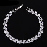 Jewelry Silver Color Leaf Charm CZ Crystal Female Bracelets Bangles For Women