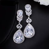 Elegant Water Drop Shaped Cubic Zirconia Crystal Bridal Long Earrings Luxury Wedding Jewelry For Brides