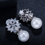 Designer Crystal Flower Pearl No Hole Earrings for Women Fashion Jewelry Ear Clip On Non Pierced Earring