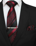 3PCS Men's Floral Tie Handkerchief Set Yellow Striped 8cm Necktie Pocket Square Tie Clip Red For Men Wedding Accessories
