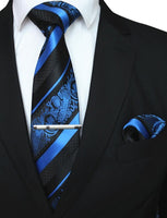 3PCS Men's Floral Tie Handkerchief Set Yellow Striped 8cm Necktie Pocket Square Tie Clip Red For Men Wedding Accessories