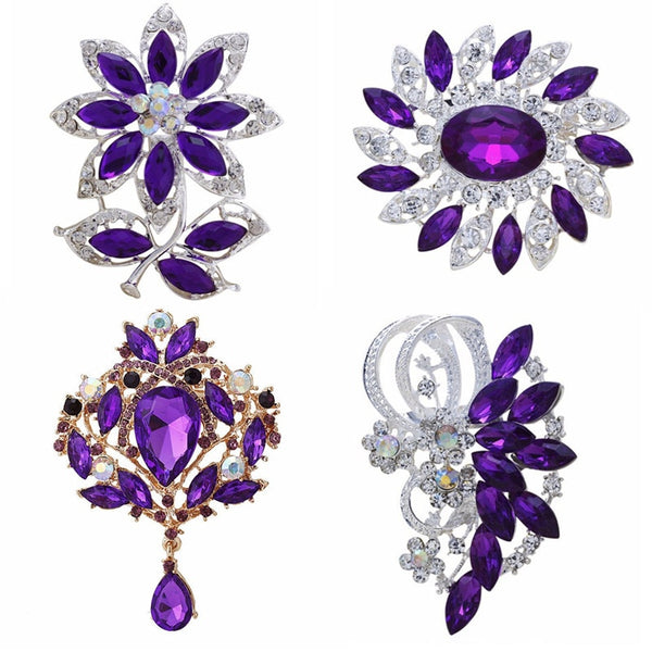 New Bride Bouquet Summer Purple Brooch Jewelry Korean Flower Crystal Rhinestone Brooch Pins Brooches For Wedding Women