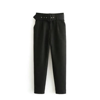 suit pants woman high waist pants sashes pockets office ladies pants fashion middle aged pink yellow pants