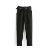 suit pants woman high waist pants sashes pockets office ladies pants fashion middle aged pink yellow pants