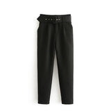 suit pants woman high waist pants sashes pockets office ladies pants fashion middle aged pink yellow pants