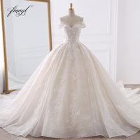 Sexy Sweetheart Lace Ball Gown Wedding Dresses  Applique Beaded Flowers Chapel Train Bride Gown Vestido De Noiva