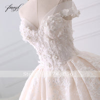 Sexy Sweetheart Lace Ball Gown Wedding Dresses  Applique Beaded Flowers Chapel Train Bride Gown Vestido De Noiva