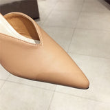 Fashion Women Pointed Toe Slipper Nude White Square Low Heels Outsides Ladies Slides Luxury Brand Beach Mules Shoes