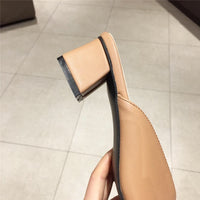 Fashion Women Pointed Toe Slipper Nude White Square Low Heels Outsides Ladies Slides Luxury Brand Beach Mules Shoes