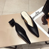 Fashion Women Pointed Toe Slipper Nude White Square Low Heels Outsides Ladies Slides Luxury Brand Beach Mules Shoes
