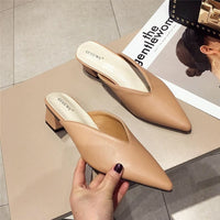 Fashion Women Pointed Toe Slipper Nude White Square Low Heels Outsides Ladies Slides Luxury Brand Beach Mules Shoes