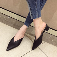 Fashion Women Pointed Toe Slipper Nude White Square Low Heels Outsides Ladies Slides Luxury Brand Beach Mules Shoes