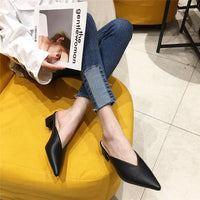 Fashion Women Pointed Toe Slipper Nude White Square Low Heels Outsides Ladies Slides Luxury Brand Beach Mules Shoes