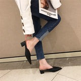 Fashion Women Pointed Toe Slipper Nude White Square Low Heels Outsides Ladies Slides Luxury Brand Beach Mules Shoes