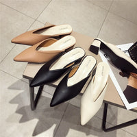 Fashion Women Pointed Toe Slipper Nude White Square Low Heels Outsides Ladies Slides Luxury Brand Beach Mules Shoes