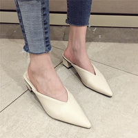 Fashion Women Pointed Toe Slipper Nude White Square Low Heels Outsides Ladies Slides Luxury Brand Beach Mules Shoes