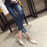 Fashion Women Pointed Toe Slipper Nude White Square Low Heels Outsides Ladies Slides Luxury Brand Beach Mules Shoes