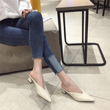 Fashion Women Pointed Toe Slipper Nude White Square Low Heels Outsides Ladies Slides Luxury Brand Beach Mules Shoes