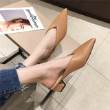Fashion Women Pointed Toe Slipper Nude White Square Low Heels Outsides Ladies Slides Luxury Brand Beach Mules Shoes