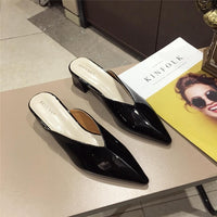 Fashion Women Pointed Toe Slipper Nude White Square Low Heels Outsides Ladies Slides Luxury Brand Beach Mules Shoes