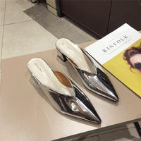 Fashion Women Pointed Toe Slipper Nude White Square Low Heels Outsides Ladies Slides Luxury Brand Beach Mules Shoes