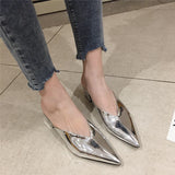 Fashion Women Pointed Toe Slipper Nude White Square Low Heels Outsides Ladies Slides Luxury Brand Beach Mules Shoes