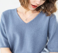 Short Sleeve V-neck Cashmere Sweater