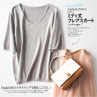 Short Sleeve V-neck Cashmere Sweater