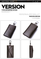 Men's Car Keys Wallets Genuine Cowhide Leather Male Key Holder Organizer Housekeeper Keychain Purse Key Ring Bag Keys Case Pouch