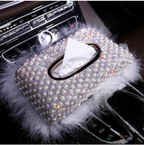 New Luxury Pearls Car Tissue Box Crystal Diamond Block type Tissue Boxes Holder for Women Paper Towel Cover Case Car Styling