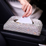 New Luxury Pearls Car Tissue Box Crystal Diamond Block type Tissue Boxes Holder for Women Paper Towel Cover Case Car Styling