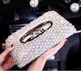 New Luxury Pearls Car Tissue Box Crystal Diamond Block type Tissue Boxes Holder for Women Paper Towel Cover Case Car Styling