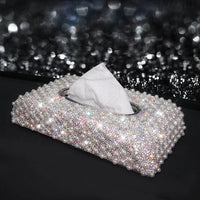 New Luxury Pearls Car Tissue Box Crystal Diamond Block type Tissue Boxes Holder for Women Paper Towel Cover Case Car Styling